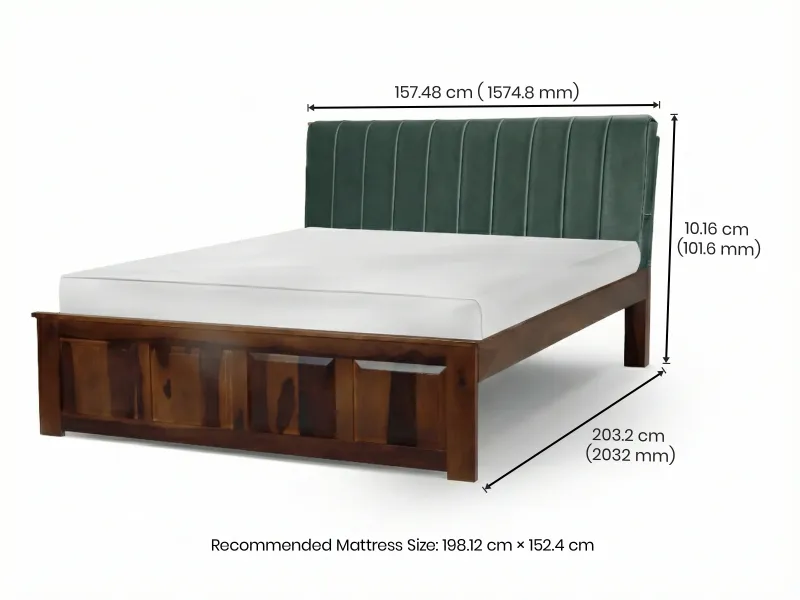 Regal Queen Bed with Bottle Green Leatherite